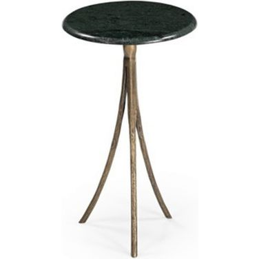 Milo Round Accent Table In Antique Brass and Green Marble