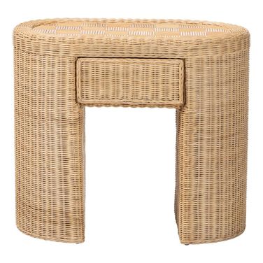 Mimi Checkered End Table with Drawer In Natural Rattan