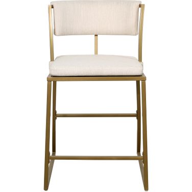 Mina 26 Inch Counter-Height Metal Barstool with Back In Antique Brass and Creamy White