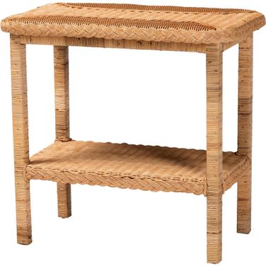 Minahasa Braided Rattan Side Table In Light Honey