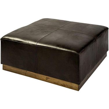 Minara 36 Inch Square Black Leather Wrapped With Metal Base Ottoman