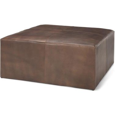 Minara 36 Inch Square Brown Leather Wrapped With Wood Base Ottoman