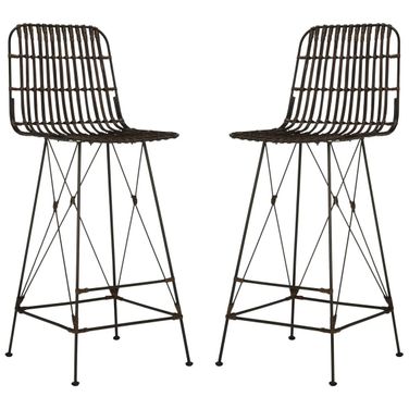 Minerva Wicker Bar Stool Set of 2 in Chocolate