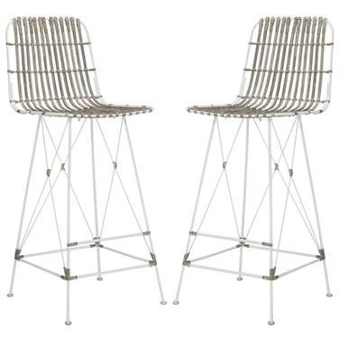 Minerva Wicker Bar Stool Set of 2 in White