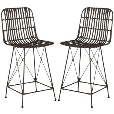 Minerva Wicker Counter Stool Set of 2 in Brown