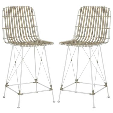 Minerva Wicker Counter Stool Set of 2 in White