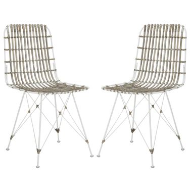 Minerva Wicker Dining Chair Set of 2 in White