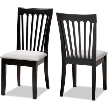 Minette Modern and Contemporary Gray Fabric Upholstered and Espresso Brown Finished Wood 2-Piece Dining Chair Set