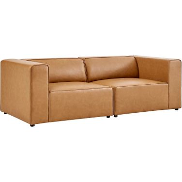 Mingle Vegan Leather 2-Piece Sectional Sofa Loveseat In Tan