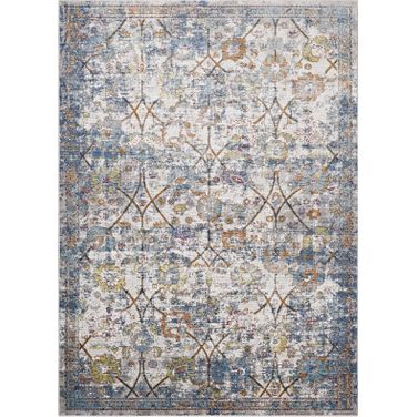 Minu Light Blue Distressed Floral Lattice 8x10 Area Rug R-1091B-810
