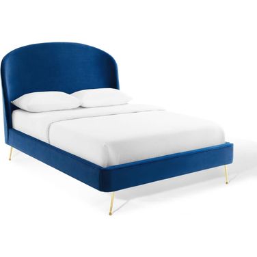 Mira Navy Upholstered Performance Velvet Queen Platform Bed