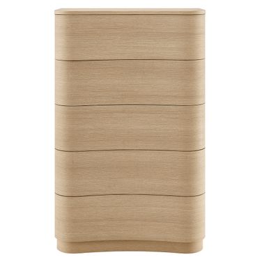 Mirae 5-Drawer Curved Dresser Chest Of Drawers In Brush Light Oak