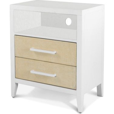 Miramar 2 Drawer Woven Nightstand with Power and Usb In White and Brown