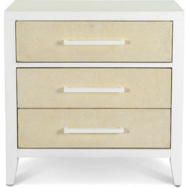 Miramar 3 Drawer Woven Nightstand with Power and Usb In White and Brown