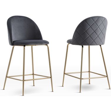 Miramar Velvet Metal Counter Height Bar Stools In Dark Gray Set of 2
