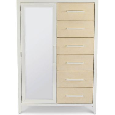 Miramar Woven Mirrored Door Chest In White and Brown