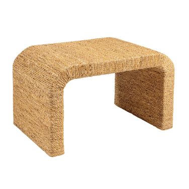Miramar Woven Water Hyacinth and Acacia Wood Accent Bench with Waterfall Edge In Natural
