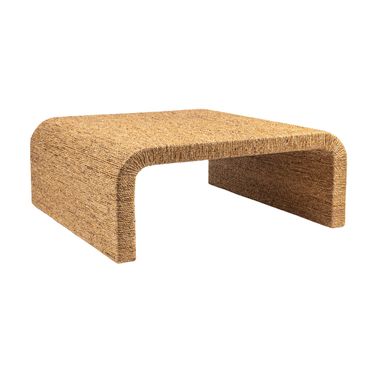 Miramar Woven Water Hyacinth and Acacia Wood Large Coffee Table with Waterfall Edge In Natural
