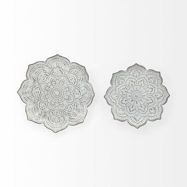 Miranda Stamped Metal Lotus Flower Wall Decor Set of 2 In Silver