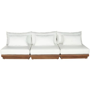 Mirella 111 Inch Fabric Upholstered 3 Piece Outdoor Patio Modular Sofa In Off White and Stained Natural