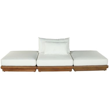 Mirella 111 Inch Fabric Upholstered 3 Piece Outdoor Patio Modular Sofa In Off White and Stained Natural