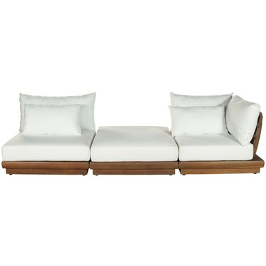 Mirella 112 Inch Fabric Upholstered 3 Piece Outdoor Patio Modular Sofa In Off White and Stained Natural