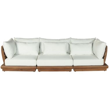Mirella 113 Inch Fabric Upholstered 3 Piece Outdoor Patio Modular Sofa In Off White and Stained Natural