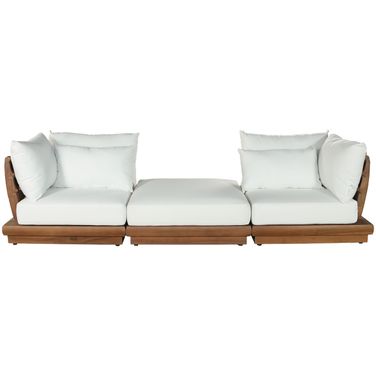 Mirella 113 Inch Fabric Upholstered 3 Piece Outdoor Patio Modular Sofa In Off White and Stained Natural
