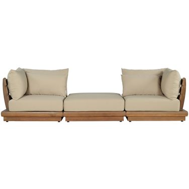 Mirella 113 Inch Fabric Upholstered 3 Piece Outdoor Patio Modular Sofa In Tan and Stained Natural