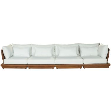 Mirella 150 Inch Fabric Upholstered 4 Piece Outdoor Patio Modular Sofa In Off White and Stained Natural
