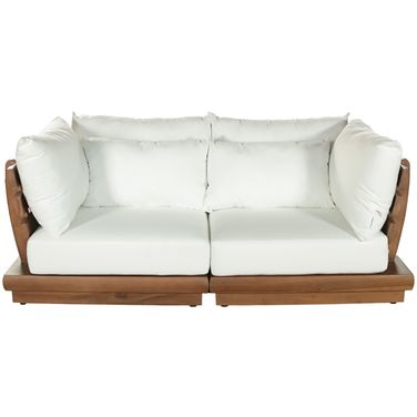 Mirella 76 Inch Fabric Upholstered 2 Piece Outdoor Patio Modular Loveseat In Off White and Stained Natural