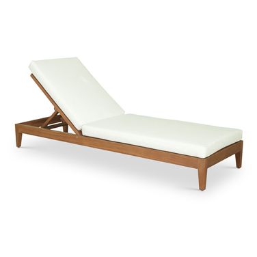 Mirella Fabric Upholstered Outdoor Patio Chaise Lounge In Off White and Stained Natural
