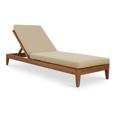 Mirella Fabric Upholstered Outdoor Patio Chaise Lounge In Tan and Stained Natural