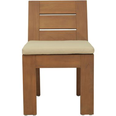 Mirella Fabric Upholstered Outdoor Patio Dining Side Chair In Tan and Stained Natural