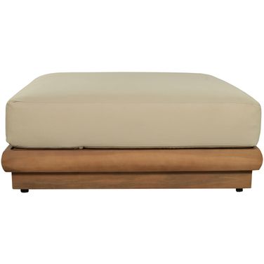 Mirella Fabric Upholstered Outdoor Patio Modular Ottoman In Tan and Stained Natural