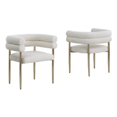 Mireya Teddy Fur Fabric Chairs Set of 2 In Beige and Gold Chrome