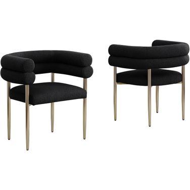 Mireya Teddy Fur Fabric Chairs Set of 2 In Black and Gold Chrome