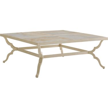 Misty Garden Square Cocktail Table In Antiqued White
