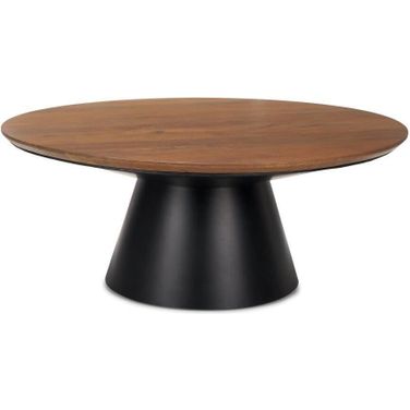 Mitchell Black Metal Pedestal Base With Brown Wood Top Coffee Table