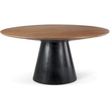 Mitchell Black Metal Pedestal Base With Brown Wood Top Dining Table