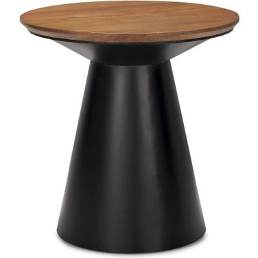 Mitchell Black Metal Pedetal Base With Brown Wood Top Side Table