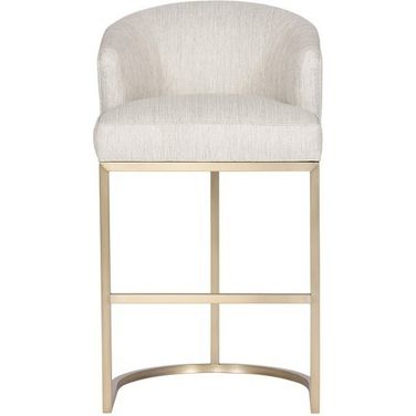 Charley Satin Brass Barrel Base Bar Stool In Cream
