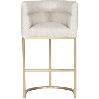 Emmett Satin Brass Barrel Base Bar Stool In Cream