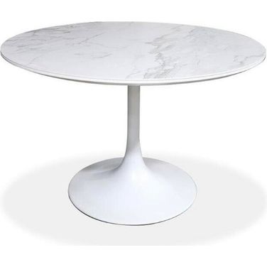 Baux Dining Table In White Ceramic Top And Black Pedestal