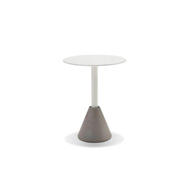 Cayo Dining Table In White Solid Surface And Steel Concrete Base