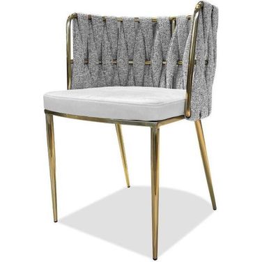 Weaver Oatmeal Tweed Farina Nubuck With Gold Base Dining Chair Set of 2
