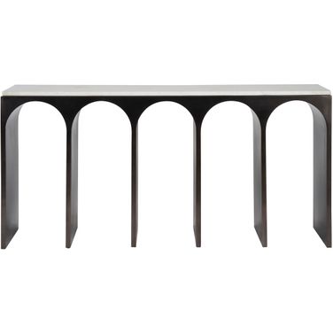 Moda Console Table In White Banswara and Aged Satin Pewter