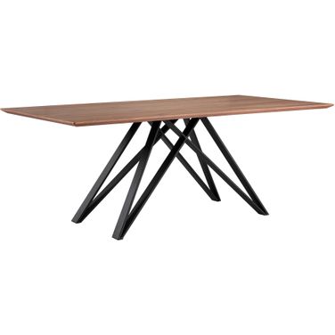 Modena Contemporary Dining Table In Matte Black Finish and Walnut Wood Top