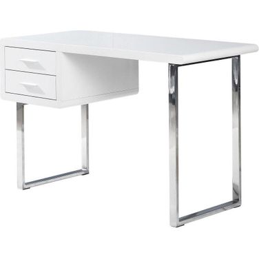 Modern 2 Drawer Poplar Wood Computer Desk In White High Gloss