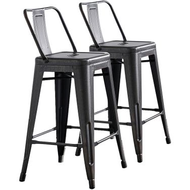 Modern 24 Inch Barstools Set of 2 In Distressed Black